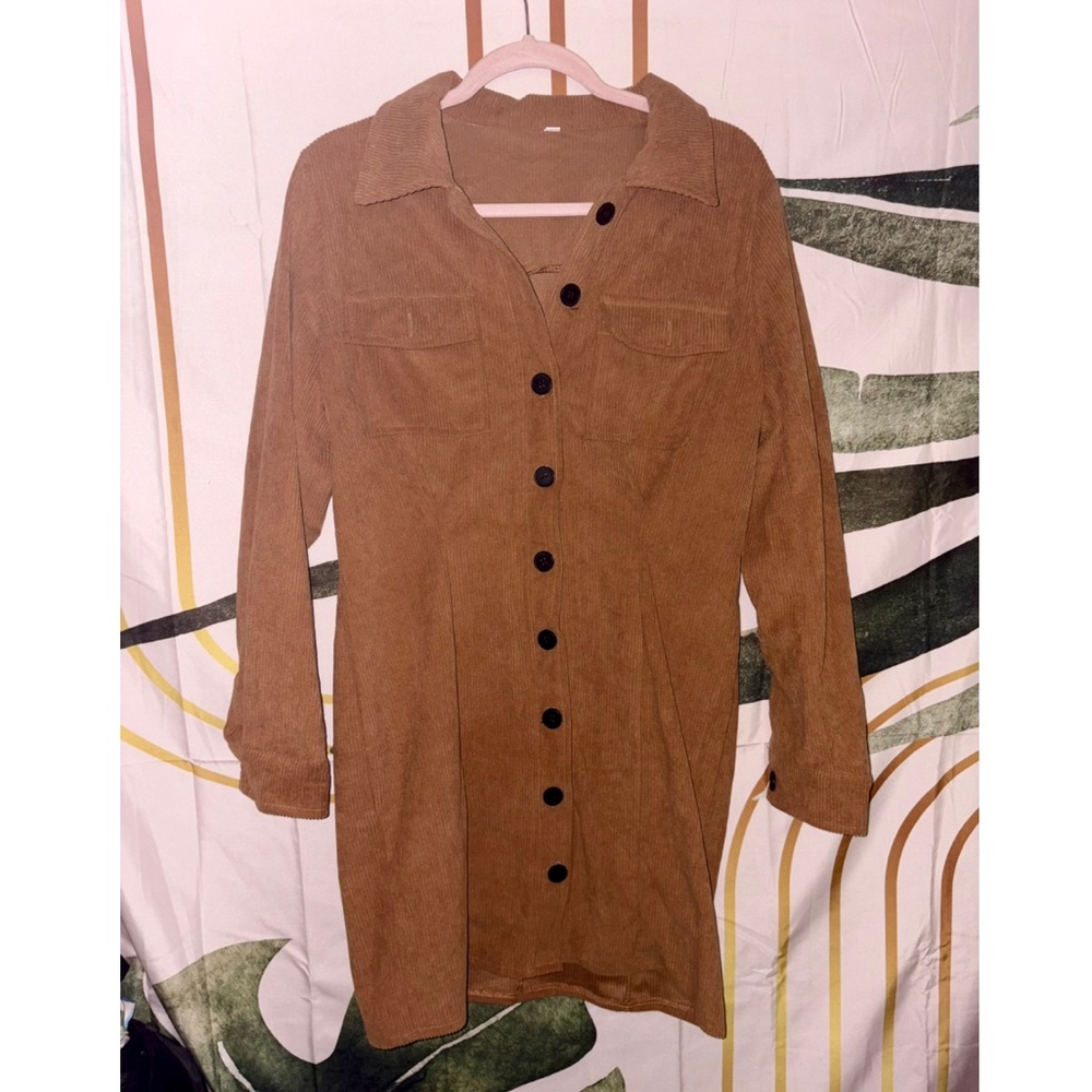 Corduroy Brown Button-Up Shirt Dress